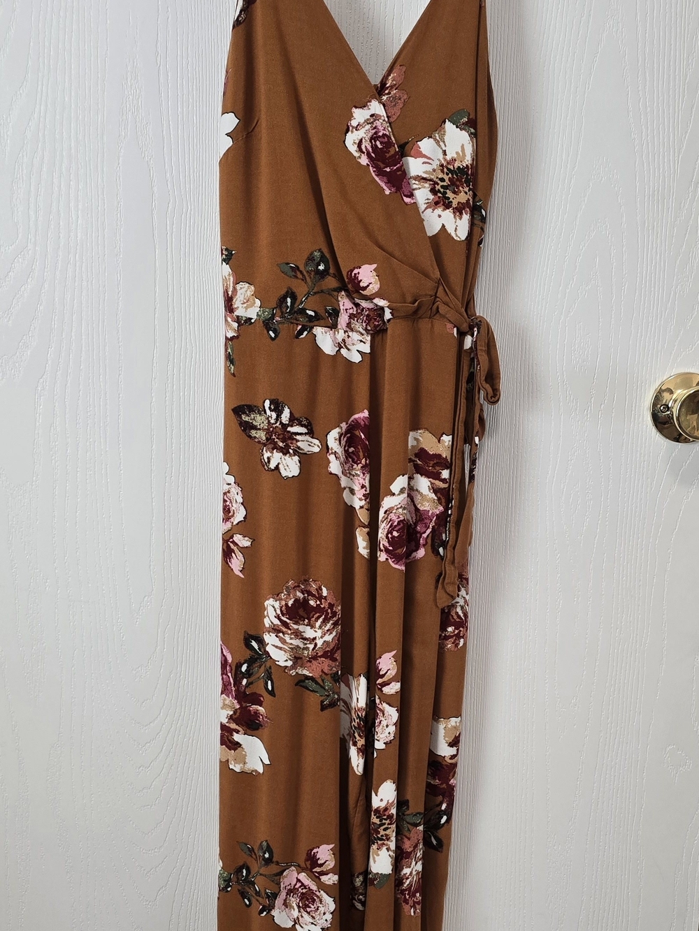 Xhilaration Brown Floral Wrap Romper with Rose Accents